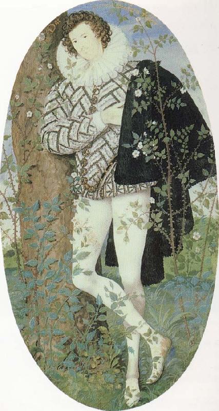 Nicholas Hilliard A Youth Leaning Against a Tree Among Roses Sweden oil painting art